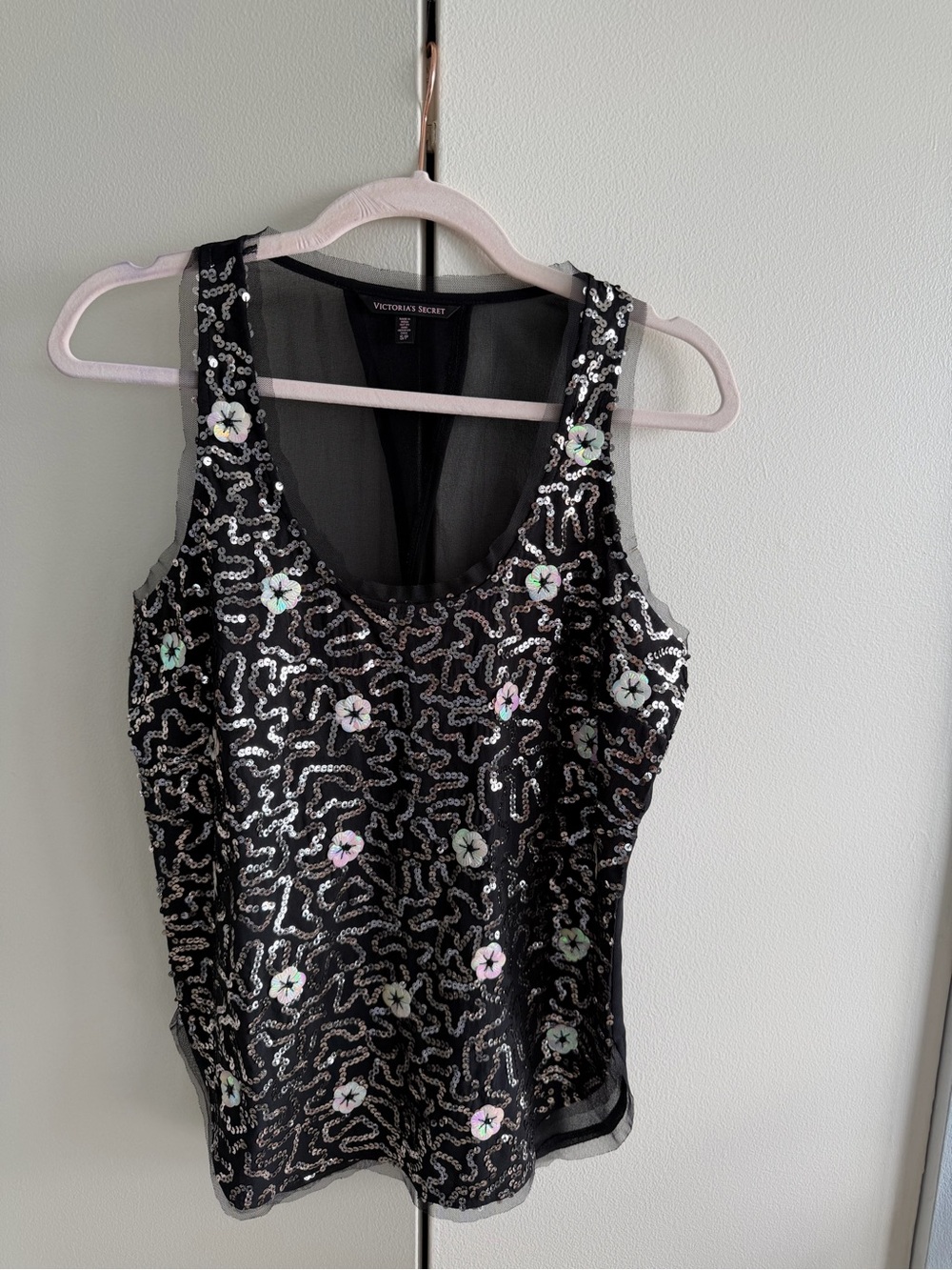 Victoria's Secret Black Sequin Floral Camisole